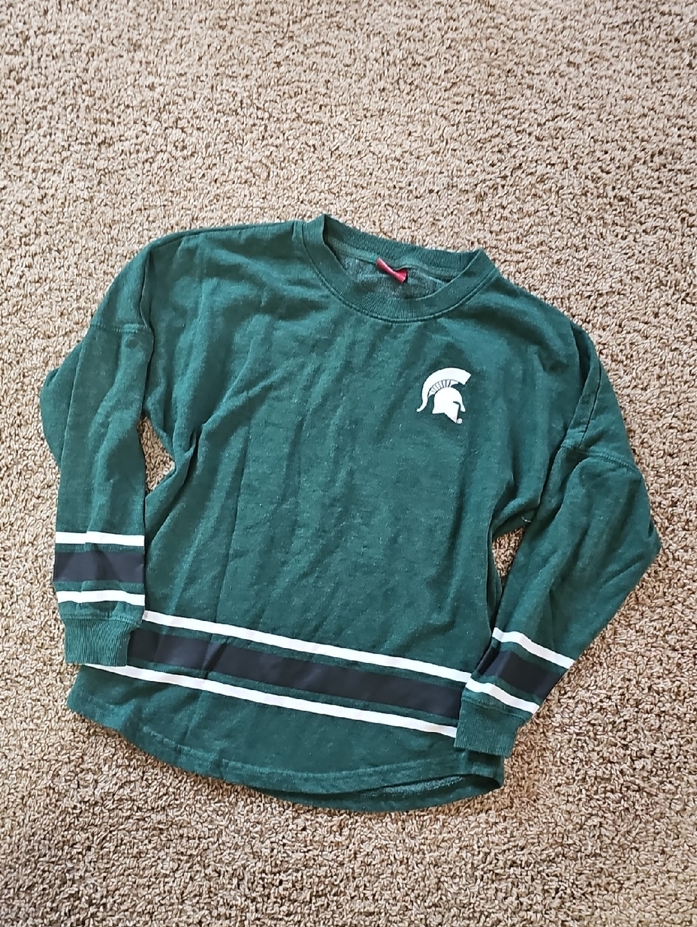 Michigan State Spartans Green Striped Crewneck Sweatshirt with Spartan Logo